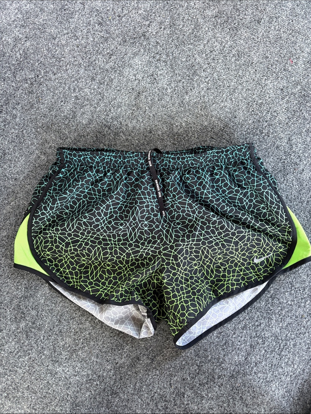 Nike Women's Black Shorts with Neon Green Print - Dry Fit - Running - Size Small